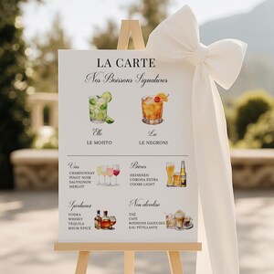 Affiche Cocktail de Mariage - Carte des Boissons en Français Modifiable avec Canva, Téléchargement Instantané