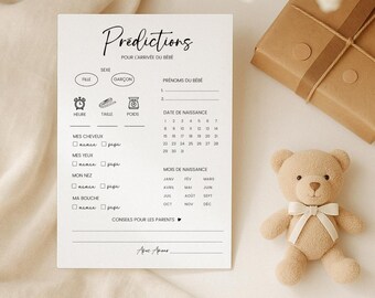 Cartes prédictions de bébé, Pronostics Naissance à imprimer, Baby Shower, Gender Reveal