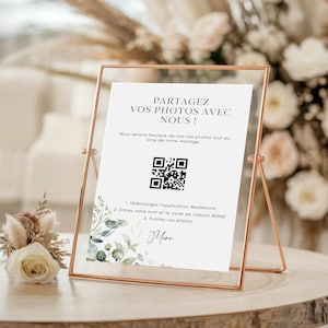 QR-Code-Schild auf Französisch für Hochzeiten, Taufen, Geburtstage – Bearbeitbar mit Canva
