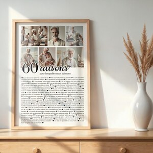 Affiche 60 Ans, Homme et Femme, Cadeau anniversaire 60 raisons pour lesquelles nous t'aimons , Décoration à personnaliser avec Canva