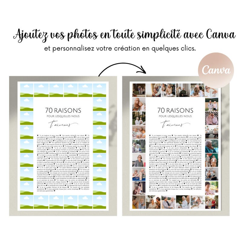 Cartel de cumpleaños número 70, 70 razones por las que te queremos, regalo de cumpleaños número 70, Collage de fotos, Modelo editable, decoración fiesta de cumpleaños imagen 4