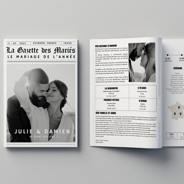 Gazette des Mariés : Modèles Canva pour un Journal de Mariage en A3 et A4, Personnalisables !