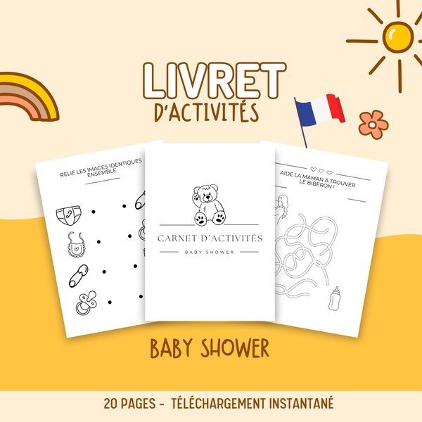 Baby Shower Livret d'Activités pour Enfants - 20 pages à imprimer - Idéal pour Divertir Vos Petits Invités