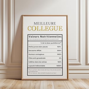 Affiche Meilleure Collègue - Cadeau retraite collègue, Valeurs Nutritionnelles Humour, Cadeau retraite homme ou femme à Imprimer