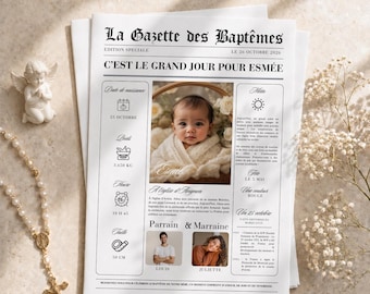 Customizable Christening Gazette - 2-Page Canva Template - Printable Keepsake Journal - Girl or Boy