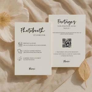 Cartes Mariage Photobooth + QR Code – Téléchargement Canva à personnaliser – Partage photos invités – Décoration coin photo mariage