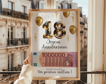 18th Birthday Money Gift, Your First Million, Surprise Poster for Gift Banknotes - Printable