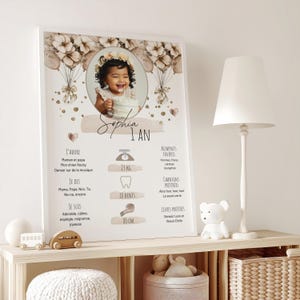 Beige Baby Birthday Poster - Customizable My First Year - 1 Year Birthday Souvenir - Editable on Canva