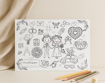 Set d'activités et de coloriage de mariage pour enfants, Tapis de coloriage mariage, jeux enfants mariage à imprimer