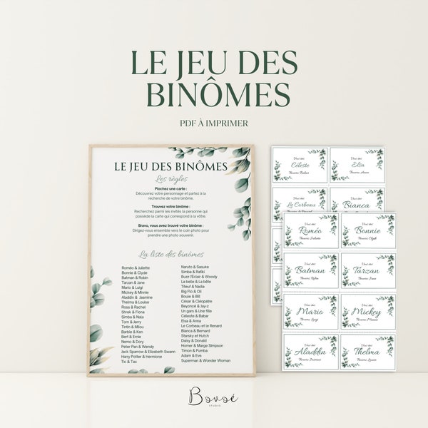 Jeu des binômes à imprimer - Mariage