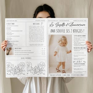 Customizable 2nd birthday gazette, 2-year memory journal to personalize with Canva, birthday gift for a boy or girl