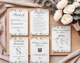 Eucalyptus wedding posters, 35 wedding decorations to modify and print, Canva template