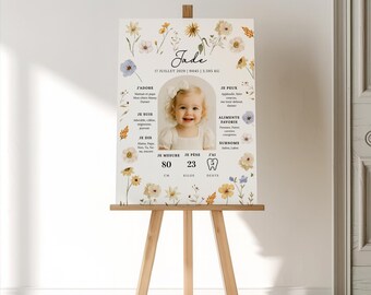 1 Year Old Flower Birthday Poster Personalized Photo Poster Girl Canva Model Wild Flowers