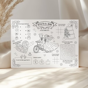 Manteles individuales de boda infantiles personalizables, páginas para colorear y actividades de boda, 2 juegos para niños (PDF)