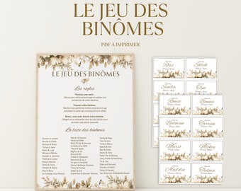 Autumn wedding matching game to print, neutral beige and gold style guest entertainment, 40 matching PDFs to cut out