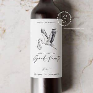Wine Label Pregnancy Announcement in French - 3 Labels: Grandparents, Grandma and Grandpa PDF to print - Instant download