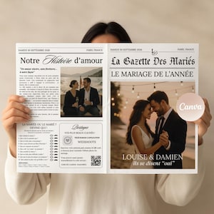 Wedding Journal, French Wedding Gazette, Editable Wedding Announcement, Newspaper-Style Wedding Souvenir