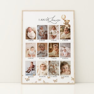 Baby's first year poster in photos to personalize, Canva Template