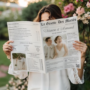 Elegant Wedding Gazette Customizable Canva Template Chic Wedding Journal to Print Original Announcement in French