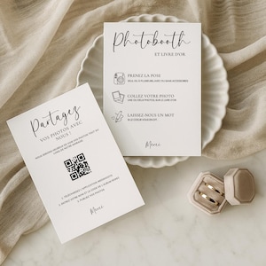 Cartes Mariage Photobooth + QR Code – Téléchargement Canva à personnaliser – Partage photos invités – Décoration coin photo mariage