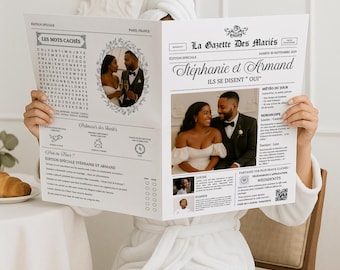 Wedding Gazette with Crossword Puzzles, Unique Wedding Invitations to Edit with Canva