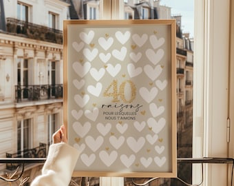 Cartel de 40 años para imprimir - 40 razones por las que te amamos - Regalo de cumpleaños único - Decoración de fiesta - Descarga instantánea