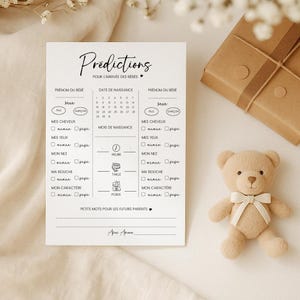 Carte Prédictions Jumeaux à Imprimer – Baby Shower Français – Jeu Gender Reveal PDF Minimaliste