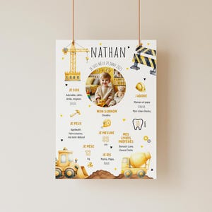 Affiche anniversaire chantier, Décoration thème construction en français - Modifiable avec Canva
