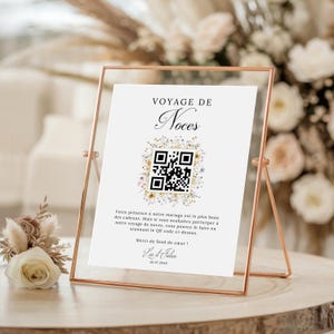 Affiche Urne Mariage Voyage de Noces QR Code, Affiche Cagnotte Mariage à Personnaliser, Cadeau Lune de Miel Canva Modifiable PDF