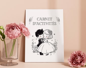 Livret d'activités mariage pour enfants, 20 pages à imprimer, Livret coloriage mariage, Jeux enfants mariage en français,