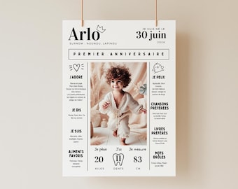 Affiche anniversaire 1 an en photo, Affiche la première année - Poster bébé personnalisable avec Canva