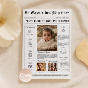 Customizable Baptism Gazette - 2 Page Canva Template - Printable Keepsake Journal - Girl or Boy
