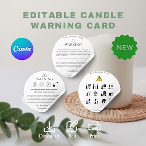 Customizable Candle Warning Card Template: DIY Candle Care Instructions (Canva Editable, Digital Download)