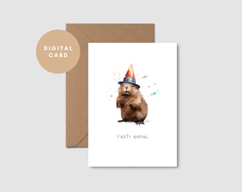 Party Animal Card // Printable Birthday Card // Printable Greeting Card // Funny Pun Card // Beaver Card // Digital Download