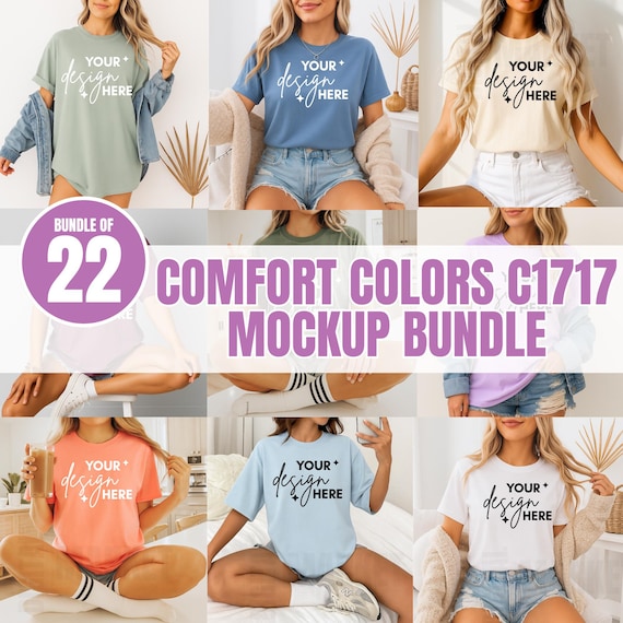 Comfort Colors C1717 Mockup Bundle, 22 Shirt Color Mockups, Model Tee Shirt Template, Unisex Lifestyle T-Shirt Mockup Set