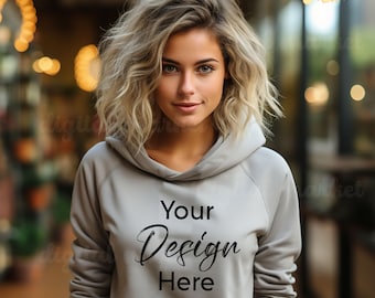 Gray Hoodie Mockup, Gildan 18500 Sport Grey Hoodie Mockup, Gildan Hoodie Mock up, Model Mockup, Hooded Sweatshirt mockup, Styled Mockup