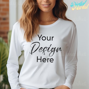 Bella Canvas Mockup, Bella Canvas 3501 Mockup White, Bella Canvas White Long Sleeve Shirt Mockup, 3501 Mockup, White Long Sleeve Tee Mock up