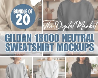 Gildan 18000 Mockup Bundle, 18000 Sweater Bundle, Neutral Lifestyle Sweatshirt Mockups, Real Model Photo Set, Canva Apparel Mock-up for Etsy
