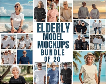 Elderly Senior Tshirt and Sweatshirt Mockup Bundle, Elderly Senior Model Mockups,Grandpa Grandma Mockup, Older Men Older Women Mockup Bundle
