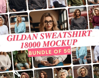 Gildan Sweatshirt Mockup, 18000 Mockup Bundle, 18000 Sweater Bundle, Gildan Model Mockups, Whole Section Bundle, Lifestyle Mockups