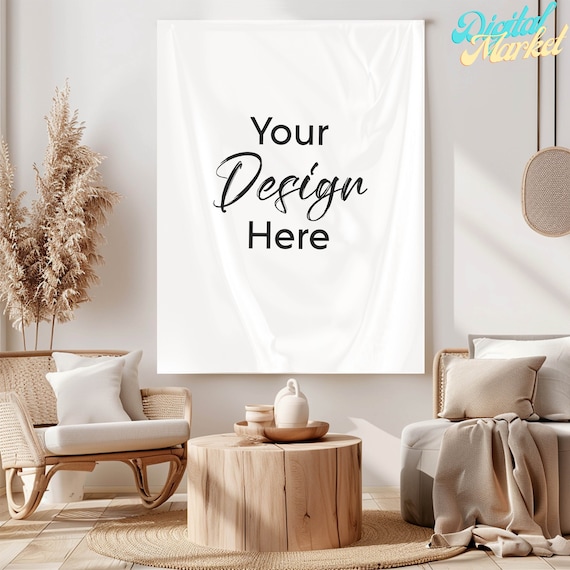 Bohemian Tapestry Mockup Vertical Tapestry Mockup Styled Stock PSD File Smart Object Boho Mockup Instant Download Minimalist Digital Mockup