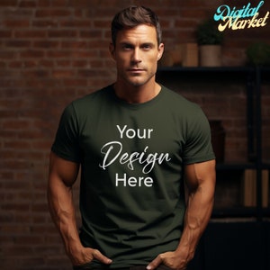 Gildan 5000 Mockup, Military Green Gildan Mockup, Military Green Tshirt Mockup 5000, Model Mockup Gildan Shirt, Outdoor Gildan 5000