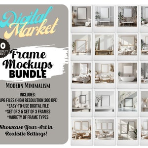 Wall Art Frame Mockup Bundle of 20, Minimalist Frame Mockups, Wooden Frame Mockup Canvas Mockup,  Poster Frame Mockup