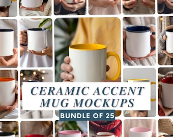 Accent Mug Mockups, Model Mug Mockup, 11 oz Ceramic Mug Mockup, White Coffee Mug with Colored Handle, Styled Stock Photo, Digital Mockups