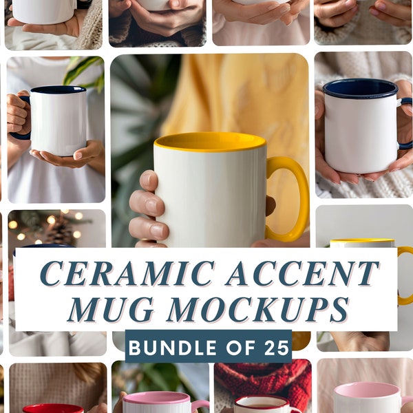 Accent Mug Mockups, Model Mug Mockup, 11 oz Ceramic Mug Mockup, White Coffee Mug with Colored Handle, Styled Stock Photo, Digital Mockups