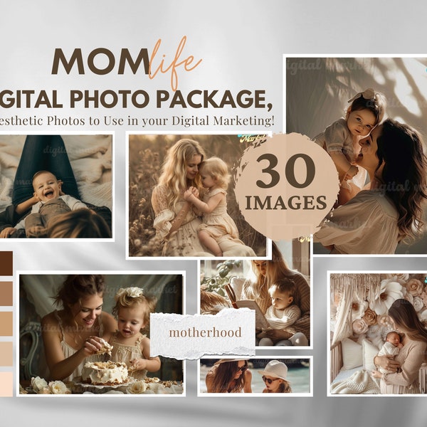 Mom Life Photo Package, 30 Digital Marketing Aesthetic Photos, Motherhood Stock Photo Bundle,Lifestyle Images Mood Board,Social Media Images