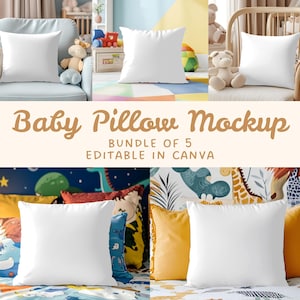 Baby Pillow Mockup Bundle Editable in Canva, Children Bed Pillow Mockup, Cushion Mockups, Blank Throw Pillow Mockup, Kids Accent Pillow