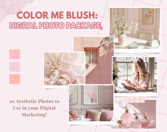 Blush Photo Package, 30 Digital Marketing Aesthetic Photos, Home Office Stock Photo Bundle, Pink Lifestyle Images Mood Board, High Res