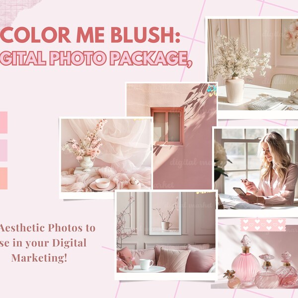 Blush Photo Package, 30 Digital Marketing Aesthetic Photos, Home Office Stock Photo Bundle, Pink Lifestyle Images Mood Board, High Res