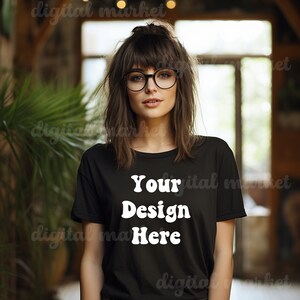 Bella Canvas 3001 Black Mockup, Female Model Mockup, Bella Canvas Mockup, Black T-Shirt Mockup, Woman 3001 T-shirt Mockup, Lifestyle Mockup